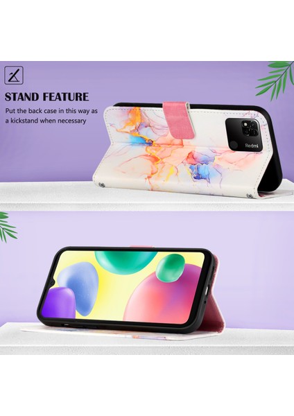 Redmi 10C Için Mermer Desenli Pu Deri Cüzdan Telefon Kılıfı - Renkli (Yurt Dışından)