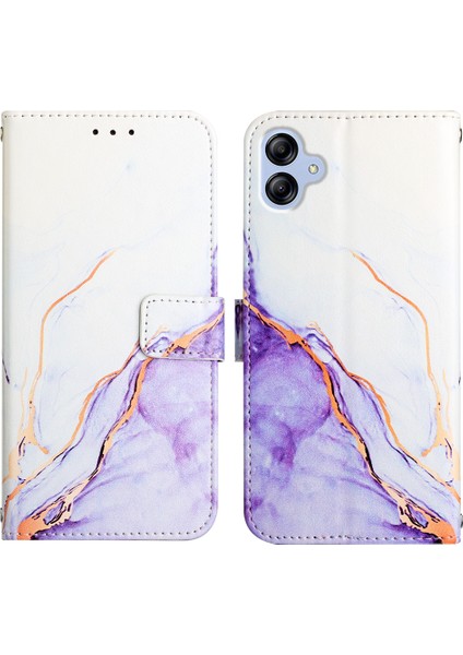 Galaxy A04E Için Mermer Desenli Pu Deri Cüzdan Telefon Kılıfı - Beyaz / Mor (Yurt Dışından)