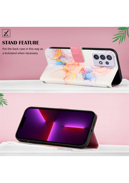 Galaxy A52 4g / 5g / A52S 5g Için Mermer Desenli Pu Deri Cüzdan Telefon Kılıfı - Renkli (Yurt Dışından)