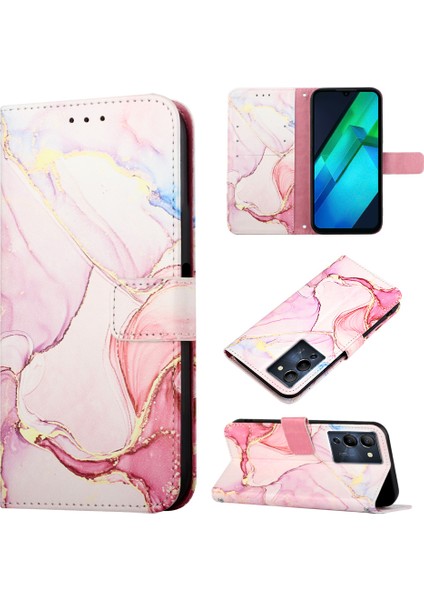 Note 12 G96 Için Mermer Desenli Pu Deri Cüzdan Telefon Kılıfı - Rose Gold (Yurt Dışından)