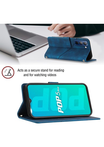 Pop 5p Için Deri Cüzdan Flip Stand Telefon Kılıfı - Mavi (Yurt Dışından)