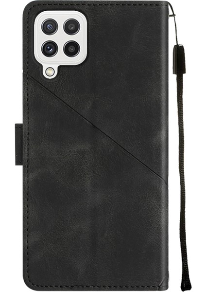 Galaxy A22 4G/F22/M22 Için Deri Cüzdan Flip Stand Telefon Kılıfı - Siyah (Yurt Dışından)
