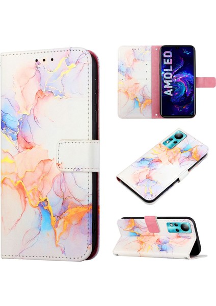 Note 12 / Note 11 Için Mermer Desenli Pu Deri Cüzdan Telefon Kılıfı - Renkli (Yurt Dışından)