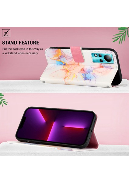 Note 12 / Note 11 Için Mermer Desenli Pu Deri Cüzdan Telefon Kılıfı - Renkli (Yurt Dışından)