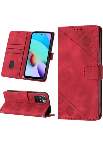 Redmi 10 Için Deri Cüzdan Flip Stand Telefon Kılıfı - Kırmızı (Yurt Dışından)