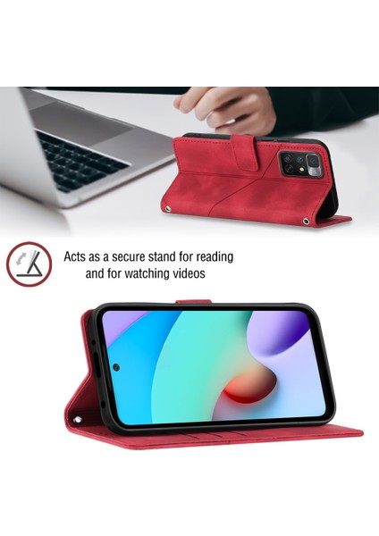 Redmi 10 Için Deri Cüzdan Flip Stand Telefon Kılıfı - Kırmızı (Yurt Dışından)