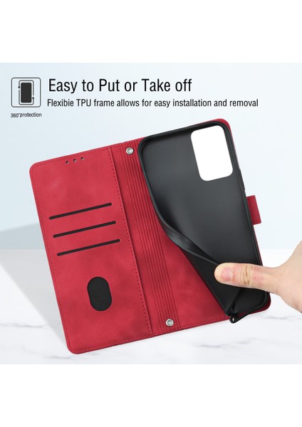 Redmi 10 Için Deri Cüzdan Flip Stand Telefon Kılıfı - Kırmızı (Yurt Dışından)