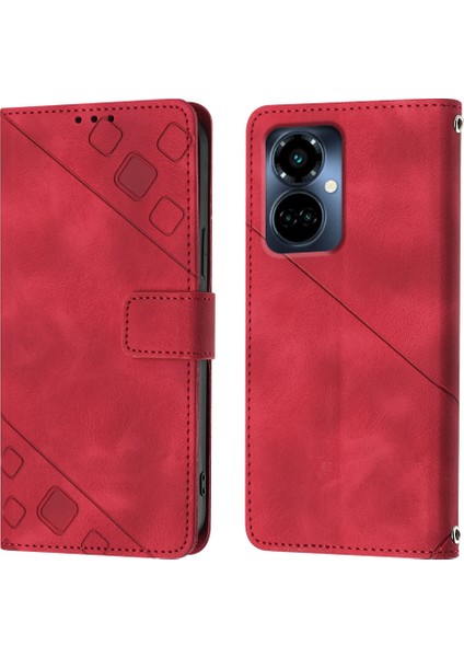 Camon 19 Pro 5g Için Deri Cüzdan Flip Stand Telefon Kılıfı - Kırmızı (Yurt Dışından)