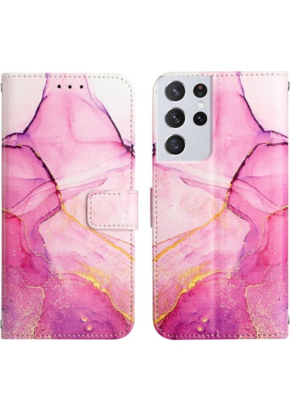 Galaxy S21 Ultra 5g Için Mermer Desenli Pu Deri Cüzdan Telefon Kılıfı - Pembe (Yurt Dışından) fırsatları
