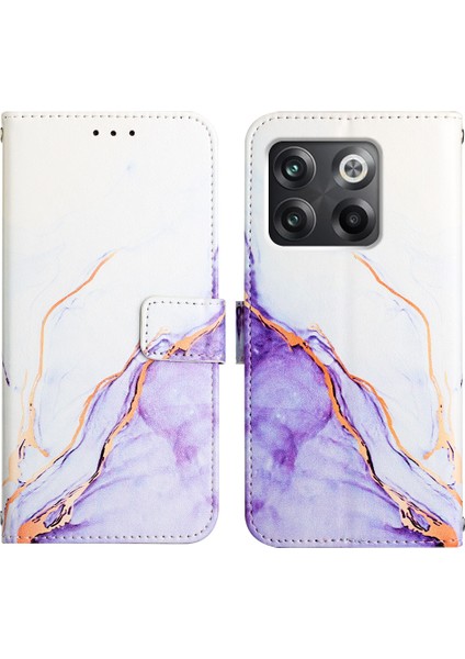 10T 5g Için Mermer Desenli Pu Deri Cüzdan Telefon Kılıfı - Beyaz / Mor (Yurt Dışından)