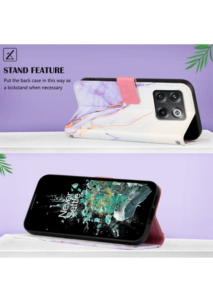 10T 5g Için Mermer Desenli Pu Deri Cüzdan Telefon Kılıfı - Beyaz / Mor (Yurt Dışından)