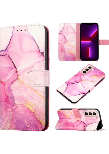 Galaxy S21 Fe Için Mermer Desenli Pu Deri Cüzdan Telefon Kılıfı - Pembe (Yurt Dışından)
