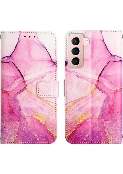Galaxy S21 Fe Için Mermer Desenli Pu Deri Cüzdan Telefon Kılıfı - Pembe (Yurt Dışından)