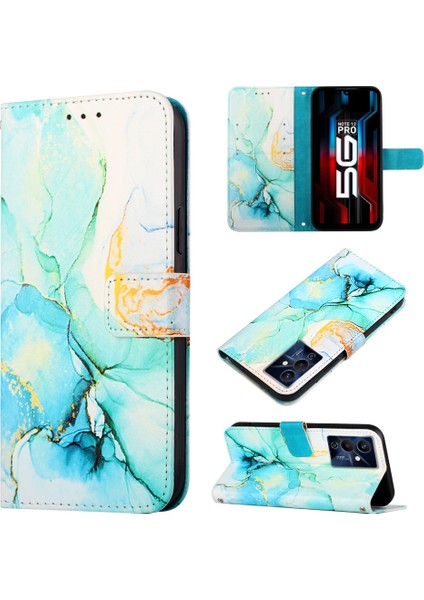 Note 12 Pro 5g Için Mermer Desenli Pu Deri Cüzdan Telefon Kılıfı - Yeşil (Yurt Dışından)