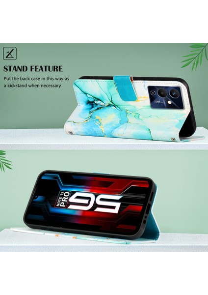 Note 12 Pro 5g Için Mermer Desenli Pu Deri Cüzdan Telefon Kılıfı - Yeşil (Yurt Dışından)
