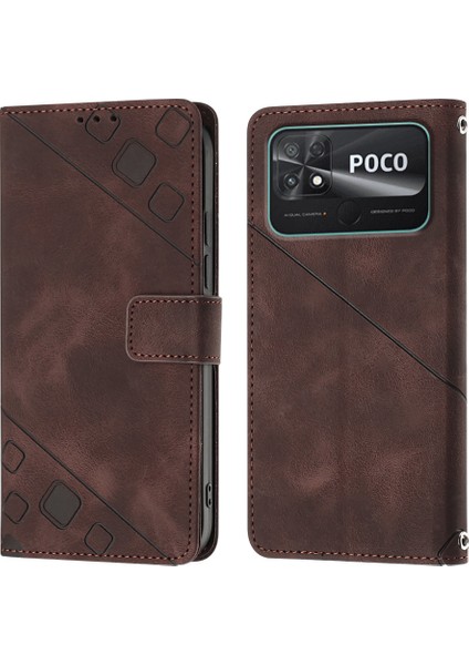 Poco C40 Için Deri Cüzdan Flip Stand Telefon Kılıfı - Kahverengi (Yurt Dışından)