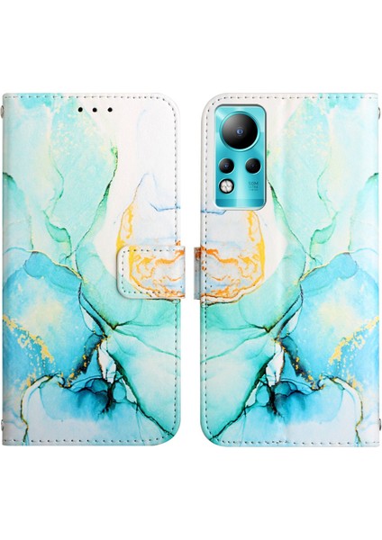 Note 12 / Note 11 Için Mermer Desenli Pu Deri Cüzdan Telefon Kılıfı - Yeşil (Yurt Dışından)