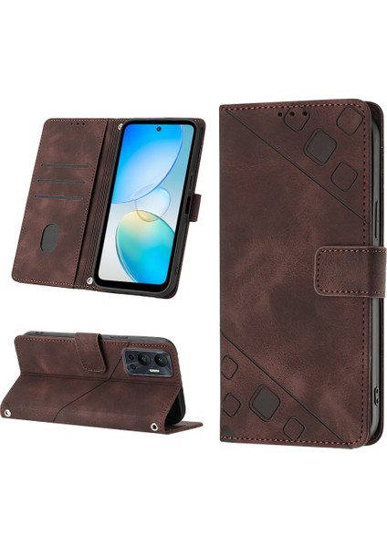 Hot 12 X6817 Için Deri Cüzdan Flip Stand Telefon Kılıfı - Kahverengi (Yurt Dışından)