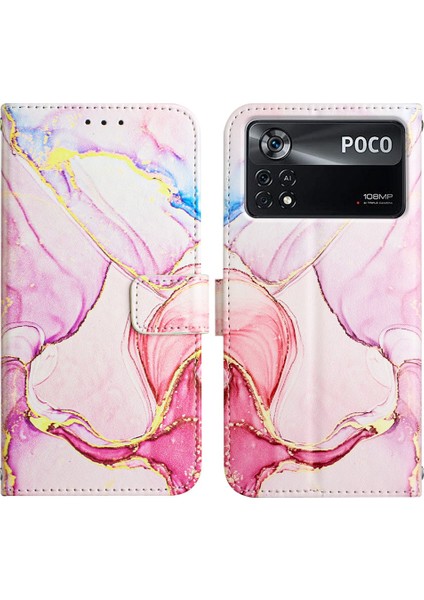 Poco X4 Pro 5g Için Mermer Desenli Pu Deri Cüzdan Telefon Kılıfı - Rose Gold (Yurt Dışından)
