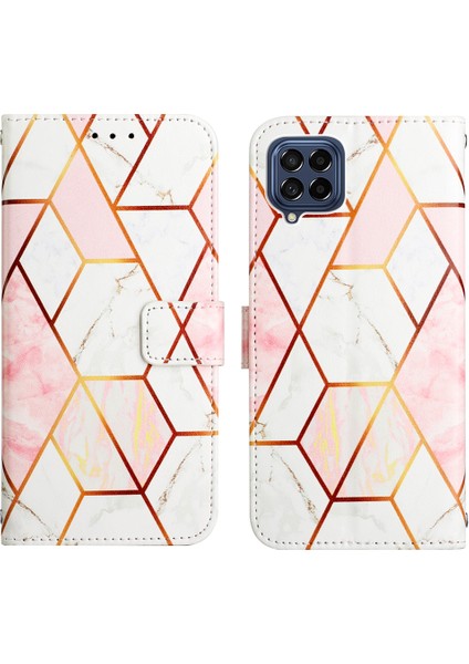 Galaxy M33 5g Için Mermer Desenli Pu Deri Cüzdan Telefon Kılıfı - Pembe / Beyaz (Yurt Dışından)