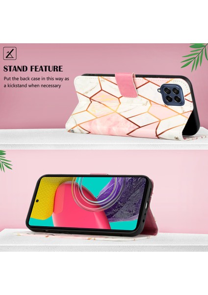 Galaxy M33 5g Için Mermer Desenli Pu Deri Cüzdan Telefon Kılıfı - Pembe / Beyaz (Yurt Dışından)