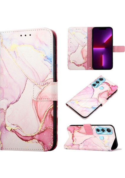 Hot 11 Için Mermer Desenli Pu Deri Cüzdan Telefon Kılıfı - Rose Gold (Yurt Dışından)