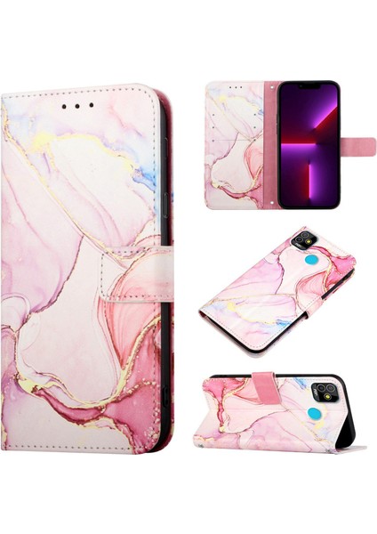 Pop 5 Için Mermer Desenli Pu Deri Cüzdan Telefon Kılıfı - Rose Gold (Yurt Dışından)