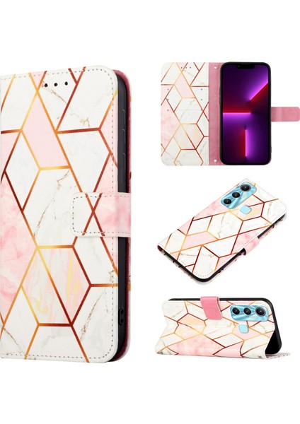 Hot 11 Için Mermer Desenli Pu Deri Cüzdan Telefon Kılıfı - Pembe / Beyaz (Yurt Dışından)