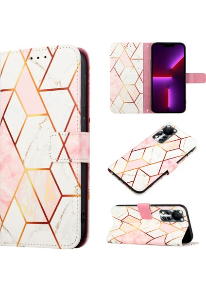 Hot 11S Nfc / X6812B Için Mermer Desenli Pu Deri Cüzdan Telefon Kılıfı - Pembe / Beyaz (Yurt Dışından)