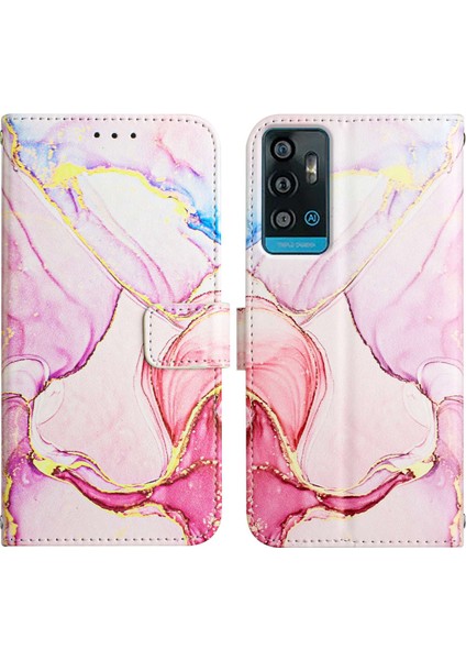 Blade A71 Için Mermer Desenli Pu Deri Cüzdan Telefon Kılıfı - Rose Gold (Yurt Dışından)