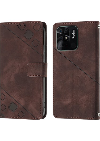 Redmi 10C Için Deri Cüzdan Flip Stand Telefon Kılıfı - Kahverengi (Yurt Dışından)