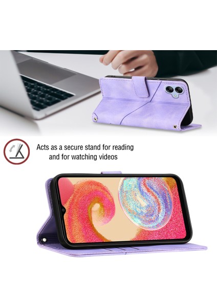 Galaxy A04E Için Deri Cüzdan Flip Stand Telefon Kılıfı - Mor (Yurt Dışından)