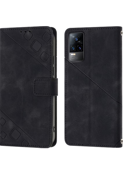 V20 V21E 4g Y73 2021 Için Deri Cüzdan Flip Stand Telefon Kılıfı - Siyah (Yurt Dışından)