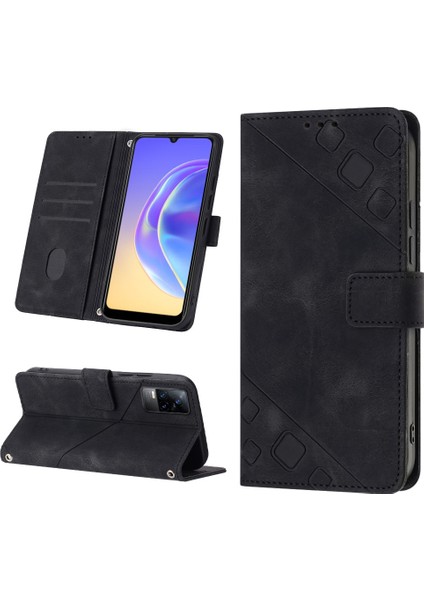 V20 V21E 4g Y73 2021 Için Deri Cüzdan Flip Stand Telefon Kılıfı - Siyah (Yurt Dışından)