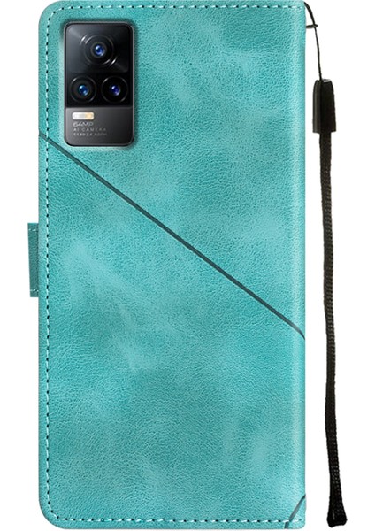 V20 V21E 4g Y73 2021 Için Deri Cüzdan Flip Stand Telefon Kılıfı - Yeşil (Yurt Dışından)