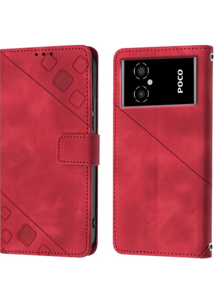 Poco M4 5g M5 4g Için Deri Cüzdan Flip Stand Telefon Kılıfı - Kırmızı (Yurt Dışından)