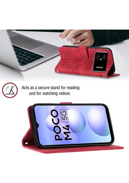 Poco M4 5g M5 4g Için Deri Cüzdan Flip Stand Telefon Kılıfı - Kırmızı (Yurt Dışından) fırsatları