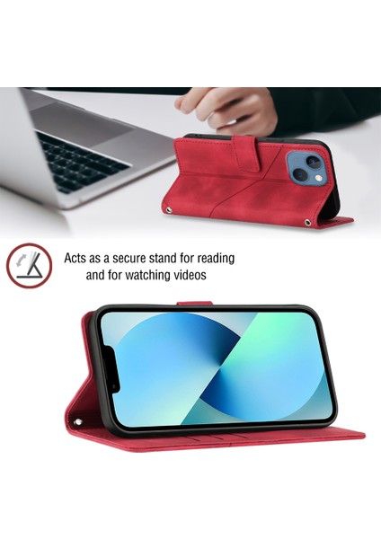iPhone 14 Plus Için Deri Cüzdan Flip Stand Telefon Kılıfı - Kırmızı (Yurt Dışından)