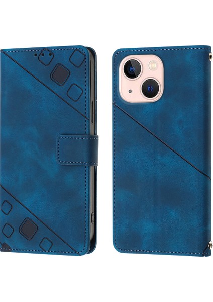 iPhone 13 Mini Için Deri Cüzdan Flip Stand Telefon Kılıfı - Mavi (Yurt Dışından)