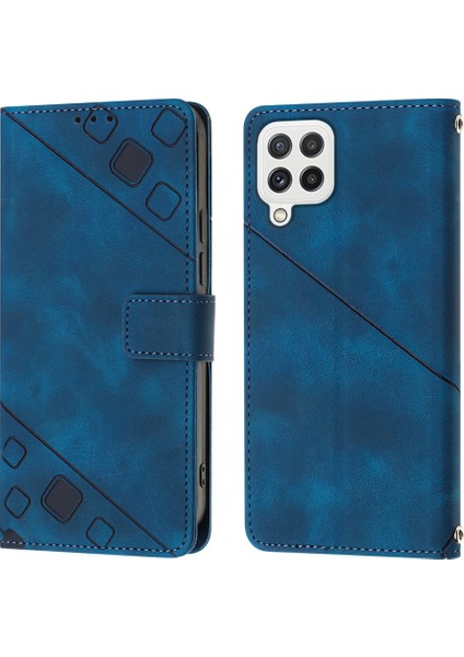 Galaxy A22 4G/F22/M22 Için Deri Cüzdan Flip Stand Telefon Kılıfı - Mavi (Yurt Dışından)
