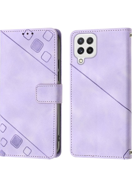 Galaxy A22 4G/F22/M22 Için Deri Cüzdan Flip Stand Telefon Kılıfı - Mor (Yurt Dışından)