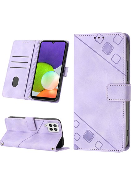 Galaxy A22 4G/F22/M22 Için Deri Cüzdan Flip Stand Telefon Kılıfı - Mor (Yurt Dışından)