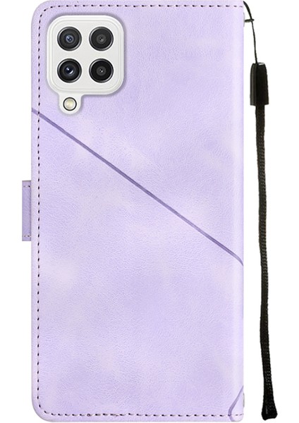 Galaxy A22 4G/F22/M22 Için Deri Cüzdan Flip Stand Telefon Kılıfı - Mor (Yurt Dışından)