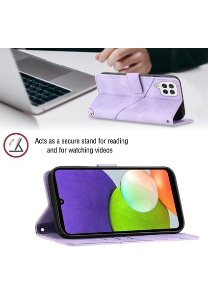 Galaxy A22 4G/F22/M22 Için Deri Cüzdan Flip Stand Telefon Kılıfı - Mor (Yurt Dışından)