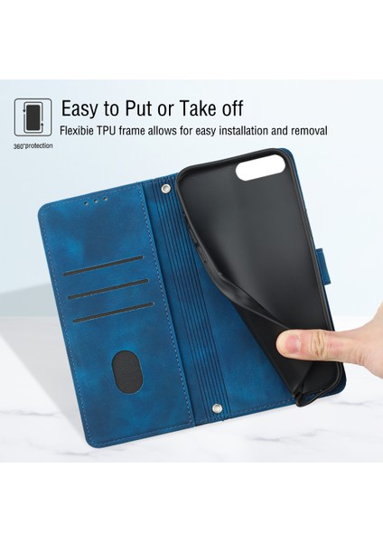iPhone 8 Plus/7 Plus/6s Plus/6 Plus Için Deri Cüzdan Flip Stand Telefon Kılıfı - Mavi (Yurt Dışından)