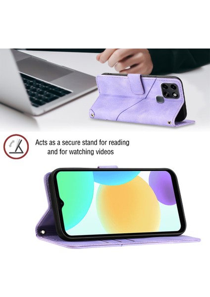 Smart 6 Için Deri Cüzdan Flip Stand Telefon Kılıfı - Mor (Yurt Dışından)
