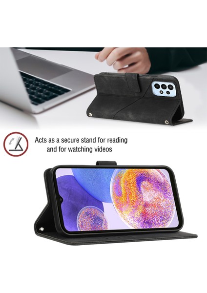 Galaxy A32 5G/M32 5g Için Deri Cüzdan Flip Stand Telefon Kılıfı - Siyah (Yurt Dışından)