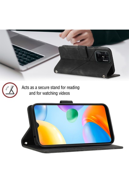 Redmi 10C Için Deri Cüzdan Flip Stand Telefon Kılıfı - Siyah (Yurt Dışından)