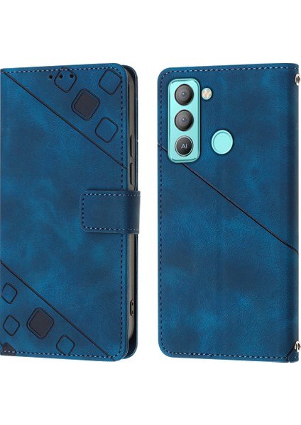 Pop 5 Lte Bd4 Için Deri Cüzdan Flip Stand Telefon Kılıfı - Mavi (Yurt Dışından)