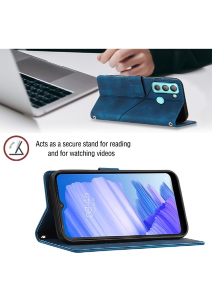 Pop 5 Lte Bd4 Için Deri Cüzdan Flip Stand Telefon Kılıfı - Mavi (Yurt Dışından)